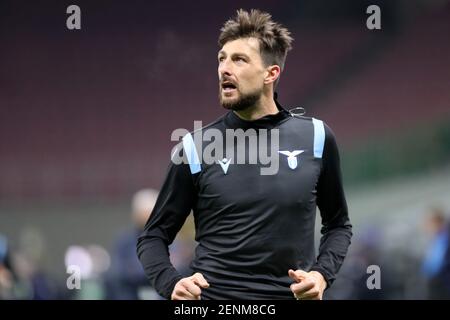 Milano, Italia. 14 febbraio 2021 . Francesco Acerbi della SS Lazio durante la Serie A match tra FC Internazionale e SS Lazio. Foto Stock