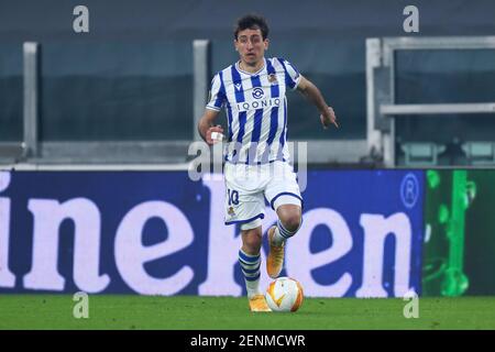 Torino, Italia. 18 febbraio 2021. Mikel Oyarzabal di Real Sociedad de Futbol durante la partita UEFA Europa League tra Real Sociedad de Futbol e Manchester United FC . Foto Stock