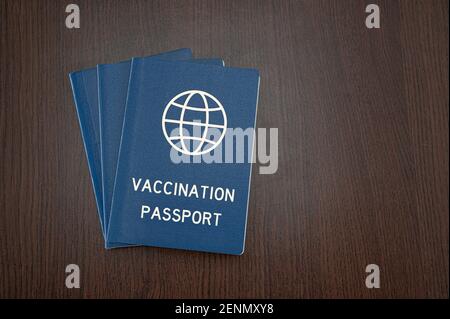 Concetto di passaporto di vaccinazione globale. Certificato per coloro che hanno ricevuto il vaccino del coronavirus Foto Stock