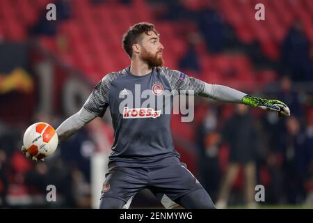 EINDHOVEN, PAESI BASSI - FEBBRAIO 25: Portiere Jose SA di Olympiacos durante la partita UEFA Europa League tra PSV e Olympiacos allo stadio PSV o Foto Stock