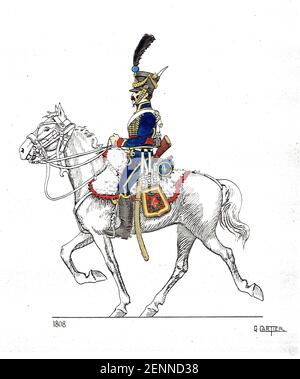 cavalier du 4e régiment de hussars it 1808 Foto Stock