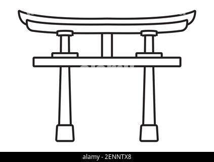 Shinto sacrario cancello o torii line art icona per le app o siti web Illustrazione Vettoriale