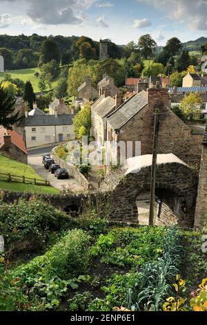 Una vista dettagliata su tetti e strade in Richmond, North Yorkshire. Foto Stock