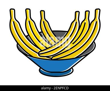 Icona a colori piatti una ciotola di frutti di banana per le applicazioni e siti web Illustrazione Vettoriale