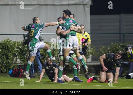 Treviso, Italia. 26 Feb 2021. Treviso, Italia, Stadio Monigo, 26 febbraio 2021, 26/02/2021; Foto Alfio Guarise; Guinness Pro14; Stadio Monigo Treviso; Benetton Vs Connacht durante Benetton Treviso vs Connacht Rugby - Rugby Guinness Pro 14 Match Credit: Alfio Guarise/LPS/ZUMA Wire/Alamy Live News Foto Stock