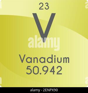 V Vanadio Transition Metal diagramma di illustrazione vettoriale dell'elemento chimico, con numero atomico e massa. Design piatto a gradiente semplice per l'istruzione, il laboratorio, Illustrazione Vettoriale