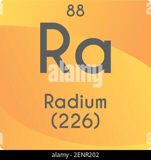 Ra Radium Alkaline Earth Metal diagramma di illustrazione vettoriale dell'elemento chimico, con numero atomico e massa. Design piatto a gradiente semplice per l'istruzione, Illustrazione Vettoriale