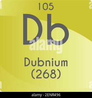 DB Dubnium Transition Metal diagramma di illustrazione vettoriale dell'elemento chimico, con numero atomico e massa. Design piatto a gradiente semplice per l'istruzione, il laboratorio, Illustrazione Vettoriale