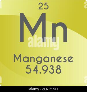 Mn Manganese Transition Metal diagramma di illustrazione vettoriale dell'elemento chimico, con numero atomico e massa. Design piatto a gradiente semplice per l'istruzione, Illustrazione Vettoriale