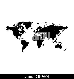 Vettore mappa del mondo moderno. Mappa terrestre sagoma vettoriale isolata su sfondo bianco. Modello di mappa piatta per modello di sito web, rapporto annuale, infografiche. Viaggia in tutto il mondo, silhouette della mappa sullo sfondo. Illustrazione vettoriale Illustrazione Vettoriale