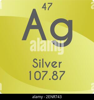 AG Silver Transition Metal diagramma di illustrazione vettoriale dell'elemento chimico, con numero atomico e massa. Design piatto a gradiente semplice per l'istruzione, il laboratorio Illustrazione Vettoriale