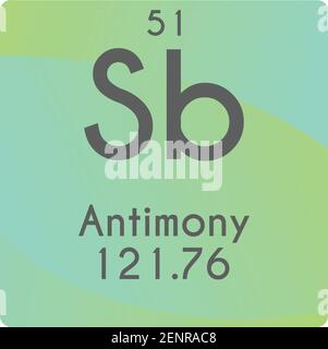 SB metalloide antimonio diagramma di illustrazione vettoriale dell'elemento chimico, con numero atomico e massa. Design piatto a gradiente semplice per l'istruzione, il laboratorio, Illustrazione Vettoriale