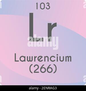 LR Lawrencium Actinoid diagramma di illustrazione vettoriale dell'elemento chimico, con numero atomico e massa. Design piatto a gradiente semplice per l'istruzione, il laboratorio Illustrazione Vettoriale