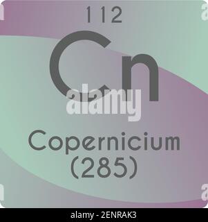 CN Copernicium Schema di illustrazione vettoriale degli elementi chimici, con numero atomico e massa. Design piatto a gradiente semplice per l'istruzione, il laboratorio e la scienza Illustrazione Vettoriale