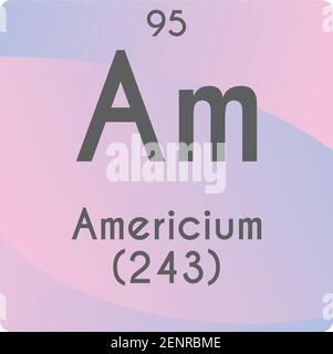 Am Americium Actinoid Schema di illustrazione vettoriale degli elementi chimici, con numero atomico e massa. Design piatto a gradiente semplice per l'istruzione, il laboratorio Illustrazione Vettoriale