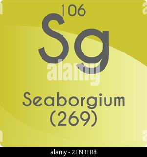 SG Seaborgium Transition Metal diagramma di illustrazione vettoriale dell'elemento chimico, con numero atomico e massa. Design piatto a gradiente semplice per l'istruzione Illustrazione Vettoriale