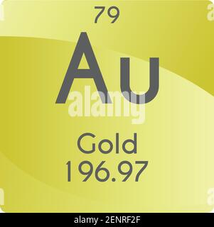 Au Gold Transition Metal diagramma di illustrazione vettoriale dell'elemento chimico, con numero atomico e massa. Design piatto a gradiente semplice per l'istruzione, il laboratorio Illustrazione Vettoriale