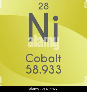 Ni Nickel Transition Metal diagramma di illustrazione vettoriale dell'elemento chimico, con numero atomico e massa. Design piatto a gradiente semplice per l'istruzione, il laboratorio, Illustrazione Vettoriale