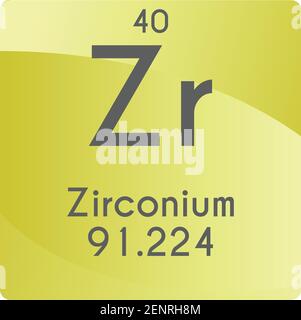 ZR metallo di transizione zirconio Schema di illustrazione vettoriale dell'elemento chimico, con numero atomico e massa. Design piatto a gradiente semplice per l'istruzione Illustrazione Vettoriale