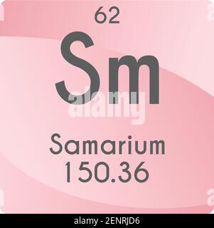 SM Samarium lantanide Schema di illustrazione vettoriale dell'elemento chimico, con numero atomico e massa. Design piatto a gradiente semplice per l'istruzione, il laboratorio Illustrazione Vettoriale