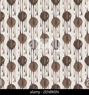 Gocciolamento vettore cioccolato sfondo modello senza giunture. Sfondo marrone monocromatico di gocce di fusione sovrapposte di ganache. Design dolce fuso Illustrazione Vettoriale