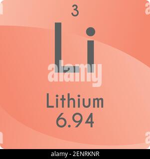 Li Lithium Alkalal Metal diagramma di illustrazione vettoriale degli elementi chimici, con numero atomico e massa. Design piatto a gradiente semplice per l'istruzione, il laboratorio, Illustrazione Vettoriale