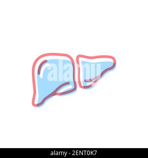 Icona di fegato in colori moderni isolato su bianco Illustrazione Vettoriale