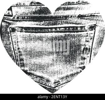 Disegno vettoriale con profilo a cuore grunge con texture jeans. Illustrazione vettoriale per i giorni valentines. Illustrazione Vettoriale