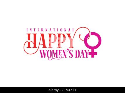Elementi di design tipografici Happy Women's Day. Icona della giornata internazionale delle donne. Simbolo del giorno della donna. Illustrazione Vettoriale