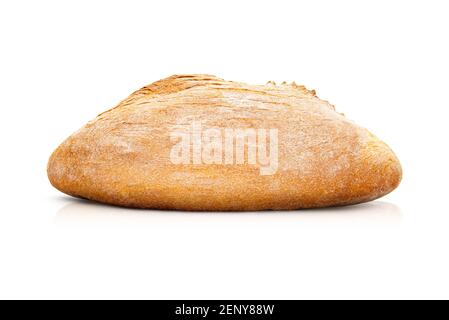 Pane tostato con crusche. Vista laterale. Isolato su sfondo bianco. Vista dall'alto Foto Stock