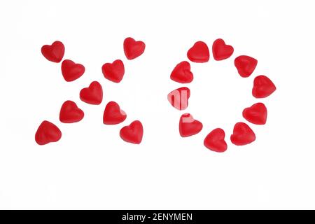 XO scritto in rosso, cuore gummy Foto Stock