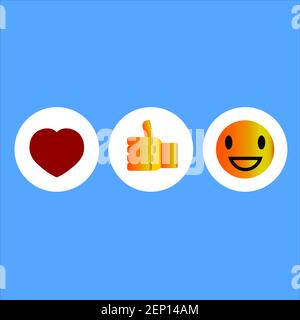 Vettore felice rosso cuore sorriso faccia sfondo blu Foto Stock