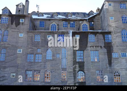 DOYLESTOWN, Pennsylvania -21 FEBBRAIO 2021 - Vista invernale del Museo Mercer nella storica Doylestown, Bucks County, Pennsylvania. Foto Stock