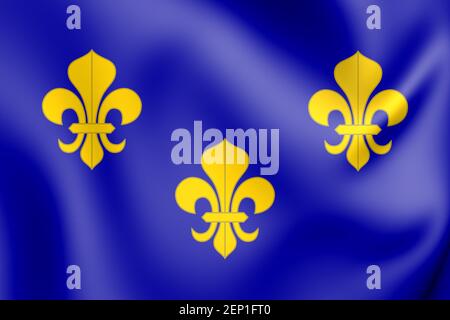 3D Pavillon Royal de la France Flag. Illustrazione 3D. Foto Stock