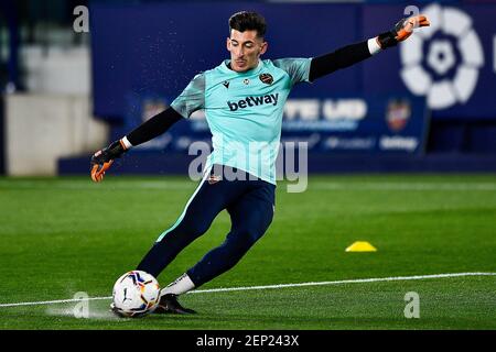 VALENCIA, SPAGNA - FEBBRAIO 26: Portiere Daniel Cardenas di Levante durante la partita di LaLiga Santander tra Levante e Athletic Bilbao ad Estadi Foto Stock