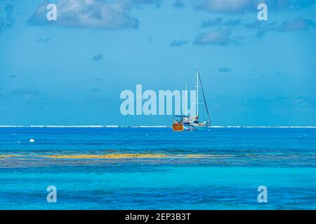 Bella barca a vela ancorata al largo Lady Musgrave Island, Grande barriera Corallina meridionale, Queensland, QLD, Australia Foto Stock