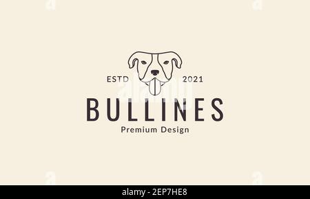 Animali domestici cane Bulldog testa linee logo disegno vettore icona illustrazione grafica del simbolo Illustrazione Vettoriale