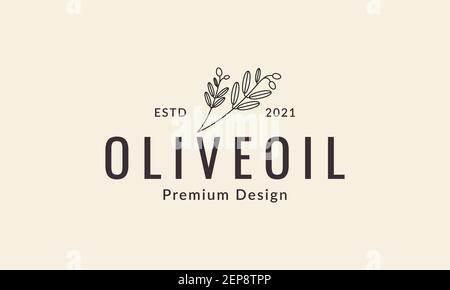 immagine del simbolo dell'icona vettoriale del logo dell'olio d'oliva della linea hipster Illustrazione Vettoriale
