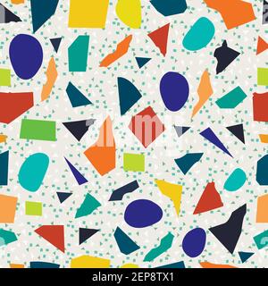 Motivo senza giunture terrazzo. Pavimento terrazzo con motivi colorati, sfondo con motivi in pietra lucido. Vettore astratto sfondo con macchia caotica Illustrazione Vettoriale