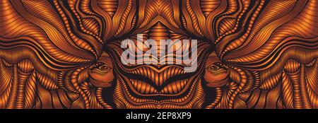 Steampunk stile, vintage fantasia surreale ragazze sfondo. Fantastica astratta donna onde linea capelli. Vector Hand Drawed fantasy illustrazione psichedelica Illustrazione Vettoriale