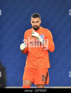 Robert Sanchez di Brighton durante la partita della Premier League tra Brighton e Hove Albion e Crystal Palace all'American Express Community Stadium , Brighton , Regno Unito - 22 febbraio 2021 solo per uso editoriale. Nessuna merchandising. Per le immagini di calcio si applicano restrizioni fa e Premier League inc. Nessun utilizzo di Internet/mobile senza licenza FAPL - per i dettagli contattare Football Dataco Foto Stock