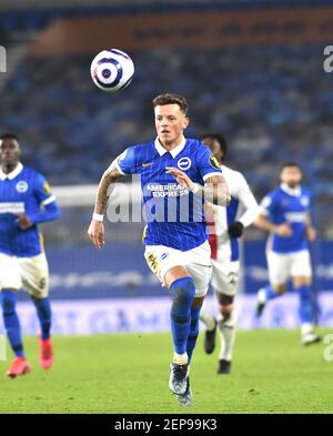 Ben White di Brighton durante la partita della Premier League tra Brighton e Hove Albion e Crystal Palace all'American Express Community Stadium di Brighton , Regno Unito - 22 febbraio 2021 solo per uso editoriale. Nessuna merchandising. Per le immagini di calcio si applicano restrizioni fa e Premier League inc. Nessun utilizzo di Internet/mobile senza licenza FAPL - per i dettagli contattare Football Dataco Foto Stock