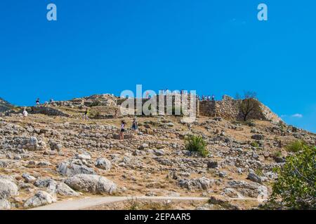 Τhe Acropoli micenea presso il sito archeologico di Micene nel Peloponneso, Grecia Foto Stock