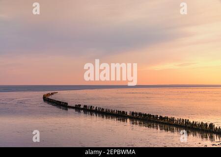 Alba sul mare di Waddensea vicino al villaggio di Wierum in provincia di Frisia. Foto Stock