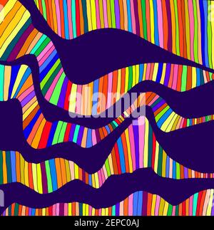 Onde colorate psichedeliche. Arte fantastica con sfondo decorativo. Modello di doodle surreale. Colori arcobaleno texture astratta. Vettore illus disegnato a mano Illustrazione Vettoriale