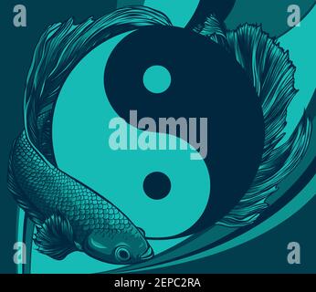 Yin Yang betta splendens pesce vettore illustrazione arte Illustrazione Vettoriale