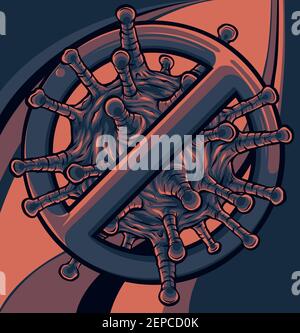 Segno proibito con icona di glifo di particelle di virus Illustrazione Vettoriale