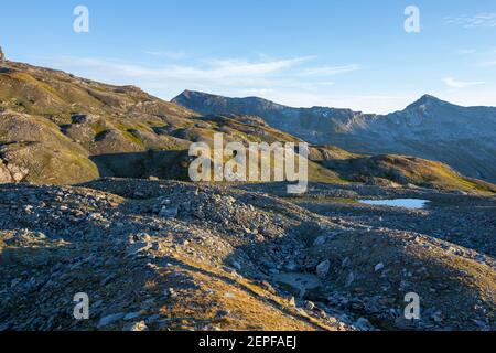 Moraine, geomorfologia vicino al ghiacciaio Frossnitz. Gruppo di montagna Venediger. Osttirol. Alpi austriache. Europa. Foto Stock