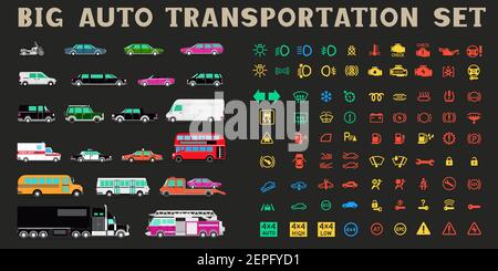 set di icone grandi per il trasporto automatico Illustrazione Vettoriale