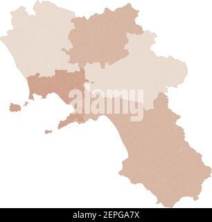 Mappa Campania, divisione per province e comuni. Poligoni chiusi e perfettamente modificabili, riempimento poligono e tracciati di colore modificabili a volontà. Livelli. Illustrazione Vettoriale